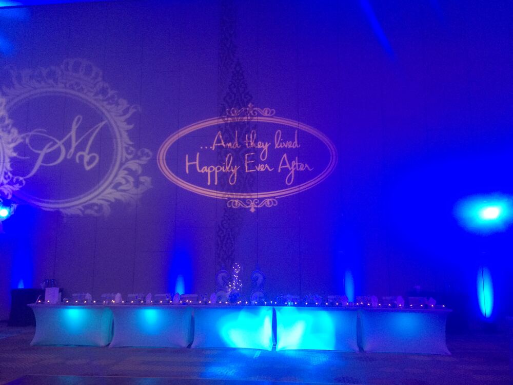 Custom gobo monogram projection above head table